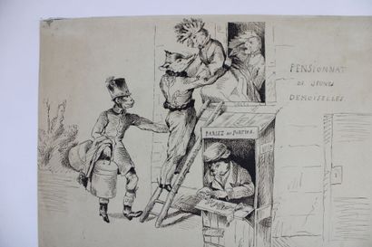 [DESSIN], Dans le goût de GRANDVILLE, Pensionnat...
