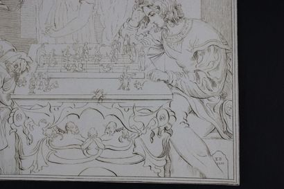 [DESSIN], E.B. , Partie d'échecs, 1850.

Dessin...