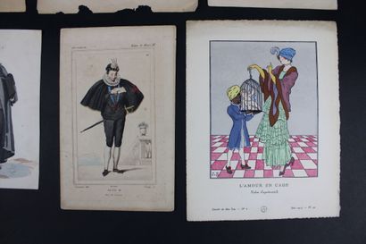 [DESSIN], Costumes. Lot de 9 gravures aquarellées...