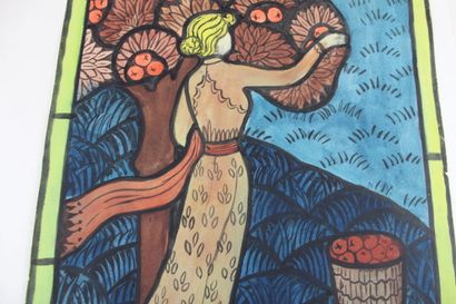 [DESSIN], ART NOUVEAU. Anonyme, Femme cueillant...
