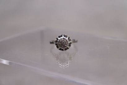 Bague or gris 750/°° et platine. Pavage diamant...