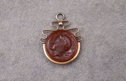 Pendentif or jaune et camée sur agathe.

Poids...