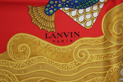 LANVIN. Carré en soie à décor de poissons....