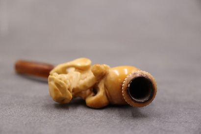 Réunion de deux pipes en écume de mer à décor...