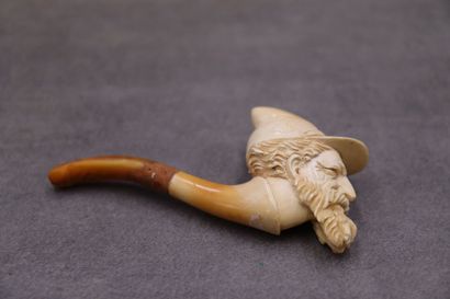 Réunion de deux pipes en écume de mer représentant...