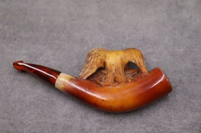 Réunion de deux pipes en écume de mer à décor...