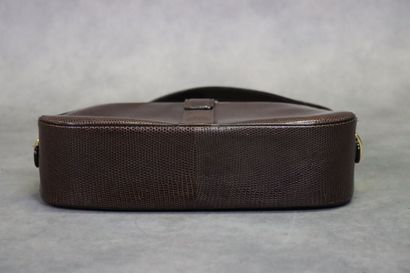 LANCEL. Sac bandoulière en lézard marron,...