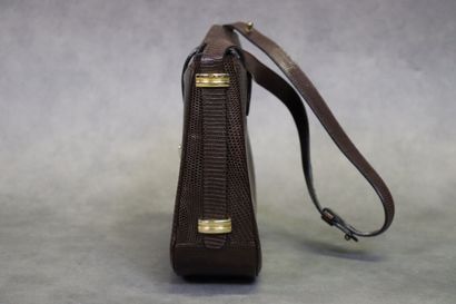 LANCEL. Sac bandoulière en lézard marron,...