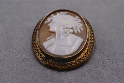 Une broche camé entourage plaqué or . motif...