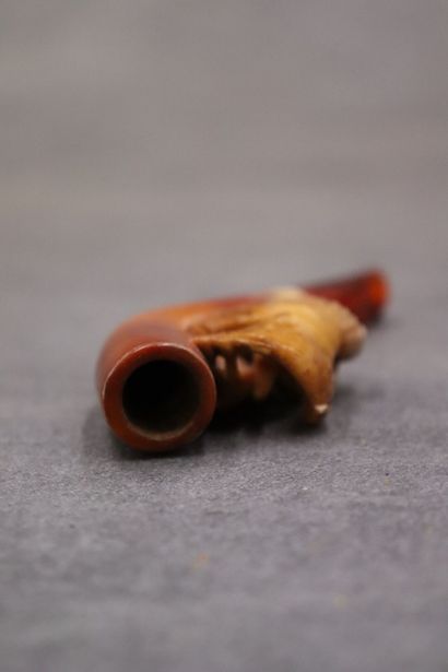 Réunion de deux pipes en écume de mer à décor...
