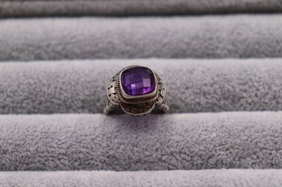 Bague argent pierre violette briolette. TDD:...