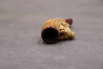 Réunion de deux pipes en écume de mer à décor...