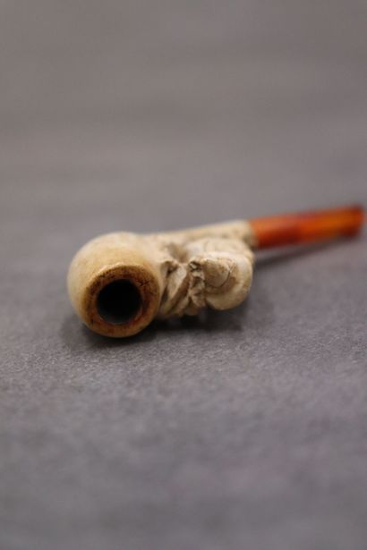 Réunion de deux pipes en écume de mer, à...