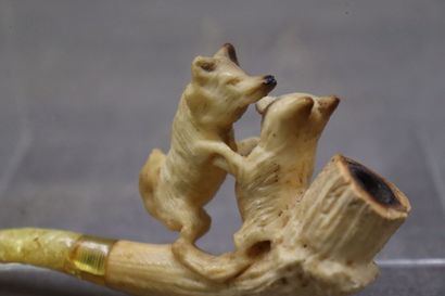 Réunion de deux pipes en écume de mer à décor...