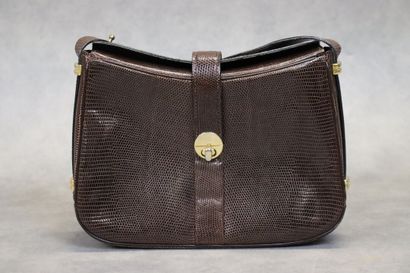LANCEL. Sac bandoulière en lézard marron,...