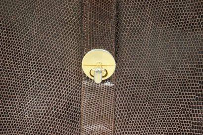 LANCEL. Sac bandoulière en lézard marron,...
