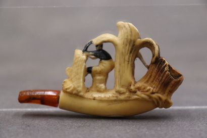 Réunion de deux pipes en écume de mer à décor...