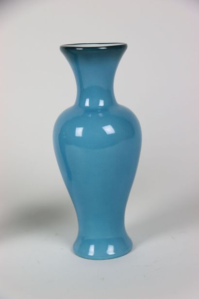 Paire de vase balustres en porcelaine bleu...