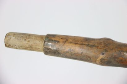 ASIE. Canne en bois gravée représentant des...