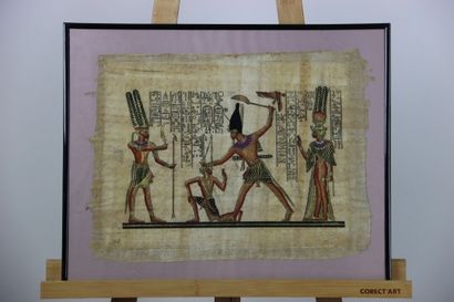 EGYPTE. Peinture sur papyrus. Signé en bas...