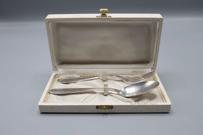 2 silver cutlery for children in a case,...