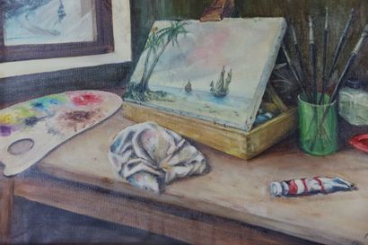 École du XXe siècle. Atelier de peintre....