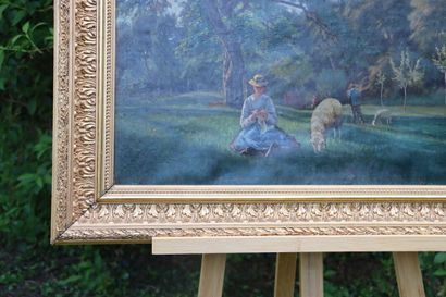 Ecole du XIXème siècle, Paysage animé, huile...