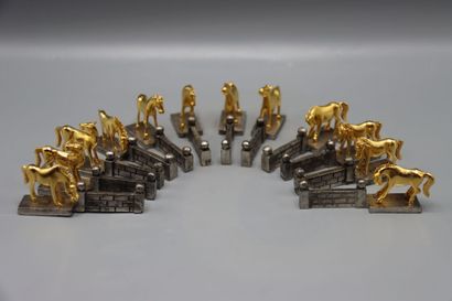 12 knife holders golden horses and silver...