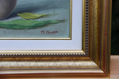H. CONESA ? Nature morte. Huile sur panneau....