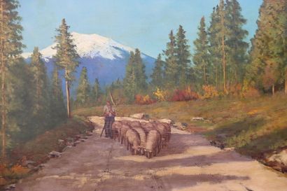 Lucien QUENARD. Retour du berger, huile sur...
