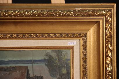 Heinz BALMER.(XXe) BOOTHAUS TWANN. Huile...
