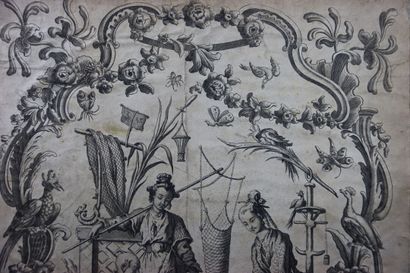 École du XVIIIe siècle. Gravure a décor de...