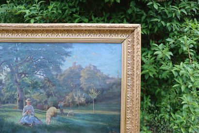 Ecole du XIXème siècle, Paysage animé, huile...