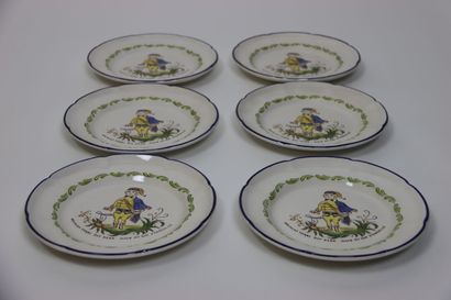LUNEVILLE. Ensemble de 6 assiettes en faïence...