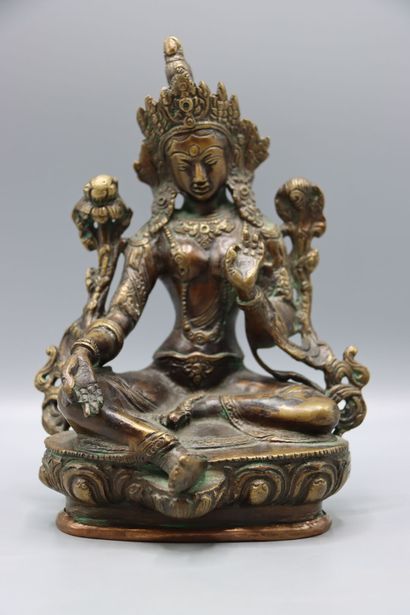 ASIA (TIBET) : Statuette representing green...