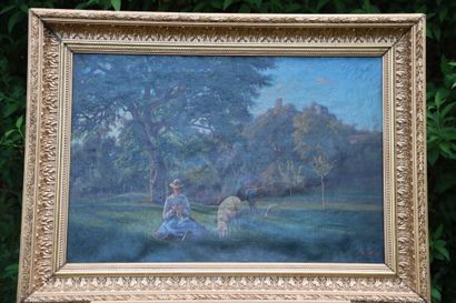 Ecole du XIXème siècle, Paysage animé, huile...