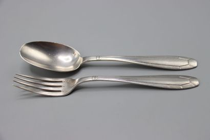 2 silver cutlery for children in a case,...