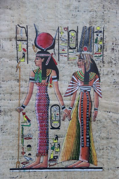 EGYPT. Oil on Papyrus. Signed on the bottom...