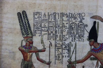 EGYPTE. Peinture sur papyrus. Signé en bas...