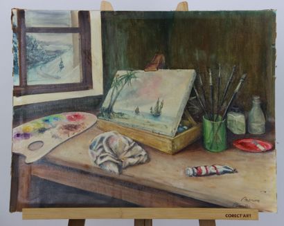 École du XXe siècle. Atelier de peintre....