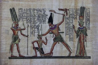 EGYPTE. Peinture sur papyrus. Signé en bas...