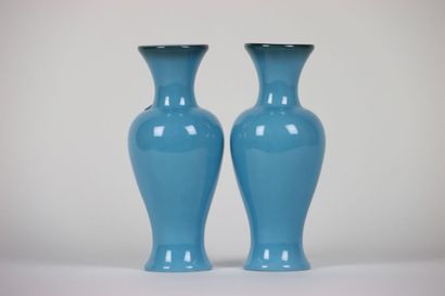 Paire de vase balustres en porcelaine bleu...
