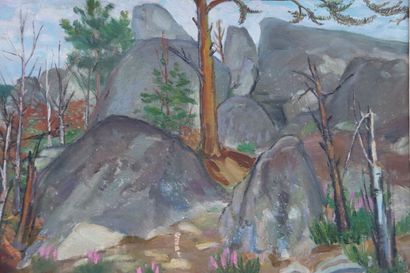 Madeleine MASSONNEAU (XX).Rochers en forêt...