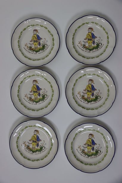 LUNEVILLE. Ensemble de 6 assiettes en faïence...