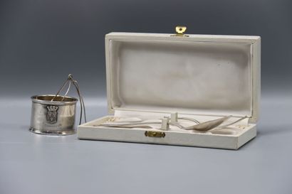 2 silver cutlery for children in a case,...