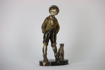 Sculpture in metal figuring gavroche and...