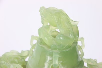 CHINA. Nephrite incense burner with lateral...