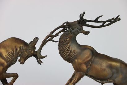 Irénée ROCHARD. Combat of stags in the rocailles,...