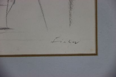 Ecole du XXème. Travail à la plume et fusain...
