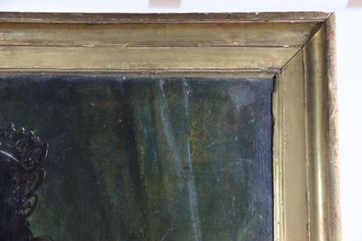 École du XIX, portrait d'une élégante. Huile...